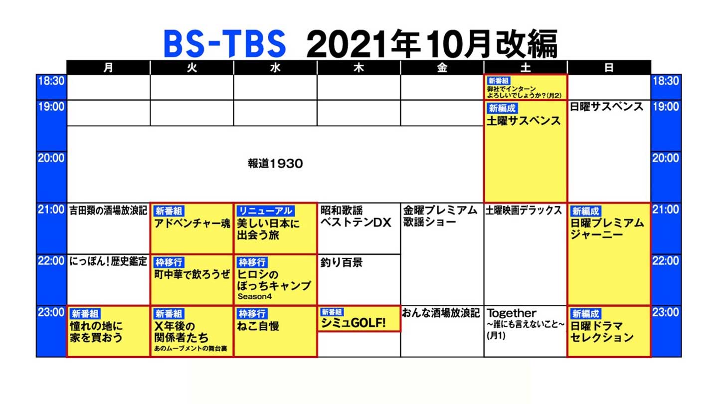 BS-TBS秋の番組改編発表！<br>東野幸治「アドベンチャー魂」をはじめ5つの新番組が登場！